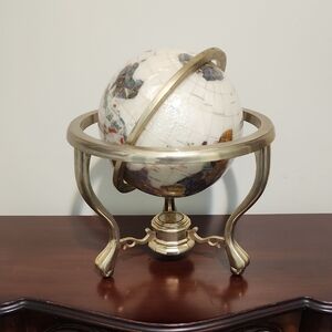 14" Mother of Pearl GEMSTONE GLOBE with GOLD Stand